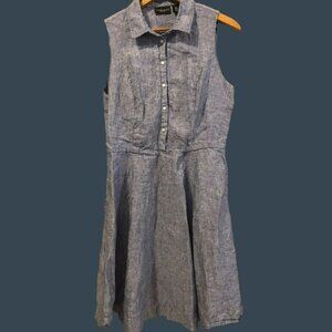Adrienne Vittadini Dress Women's Sz 6 LINEN Sleeveless Heathered Blue Side Zip